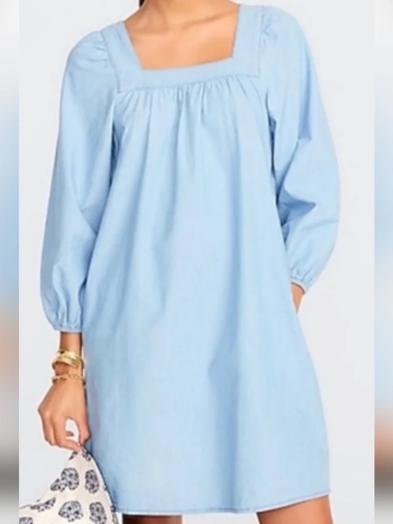 J Crew Square Neck Chambray Shift Dress - Size M